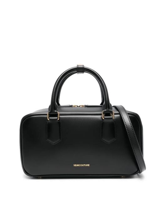 Semicouture Black Logo-Debossed Tote Bag