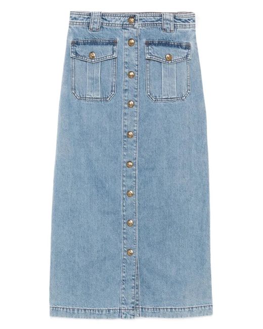 Zimmermann Blue Button-Front Flap-Pocket Skirt