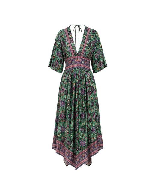 Ba&sh Green Pipa Printed V-Neck Midi Dress