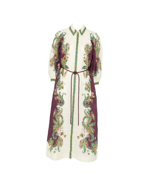 ALÉMAIS Metallic Ruthie Paisley-Print Midi Shirt Dress
