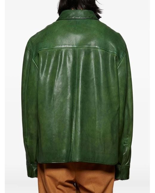 Loewe Green Smooth-Leather Shirt Jacket for men
