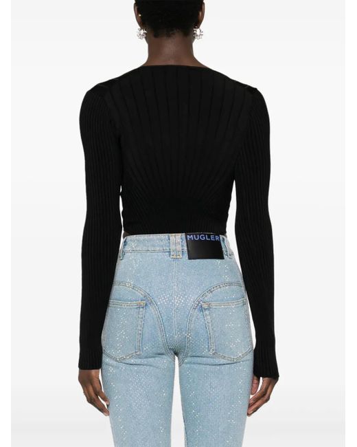 Mugler Black Logo-Plaque Ribbed Bodysuit