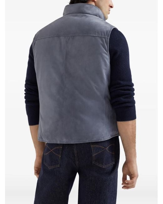 Brunello Cucinelli Blue Suede Buttoned Vest for men