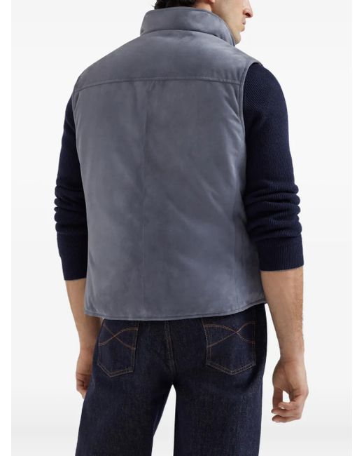 Brunello Cucinelli Blue Suede Buttoned Vest for men