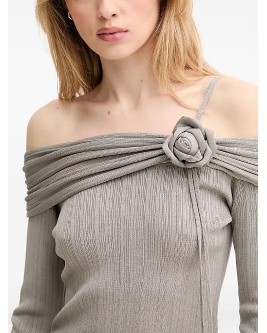 Miss Sixty Gray Rose-Embellished Off-Shoulder Knit Top