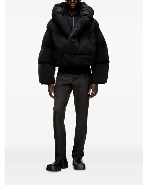 DIESEL Black Hooded Down Jacket for men
