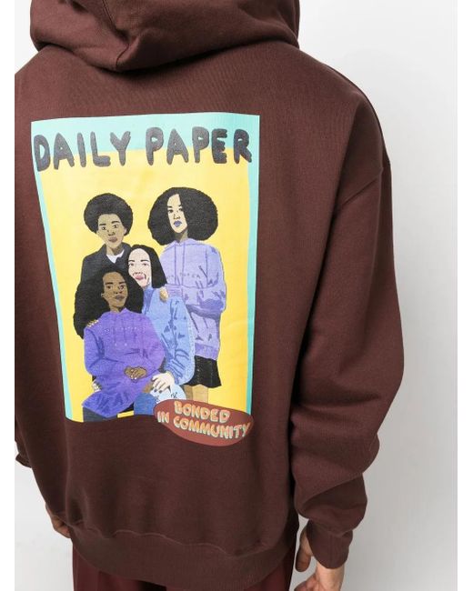 Daily Paper Brown Graphic Print Cotton Hoodie for men