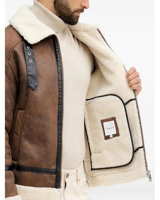 Lindbergh Brown Shearling-Trim Jacket for men