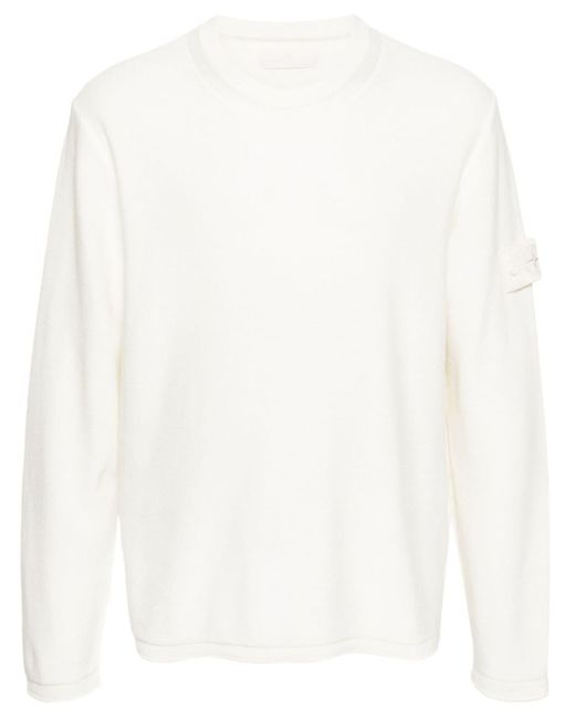 Stone Island White Compass-badge Ribbed-knit Jumper for men