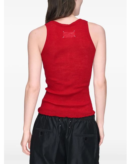 Maison Margiela Red Twist-Neck Knitted Vest Top
