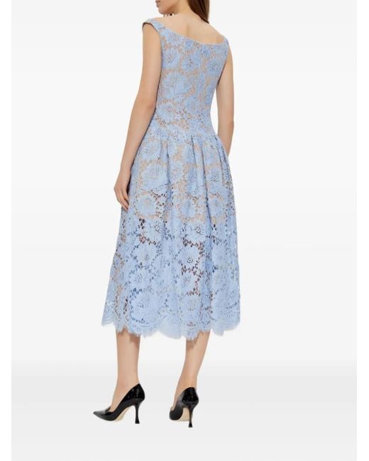 Self-Portrait Blue Floral Lace Midi Dress