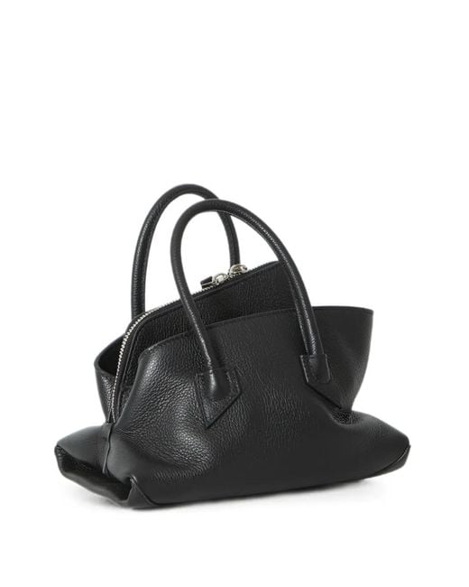 The Attico Black Mini La Passeggiata Grain-Effect Leather Tote Bag