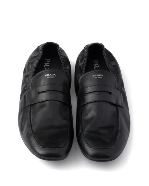 Prada Black Shuffle Antiqued-Leather Loafers for men