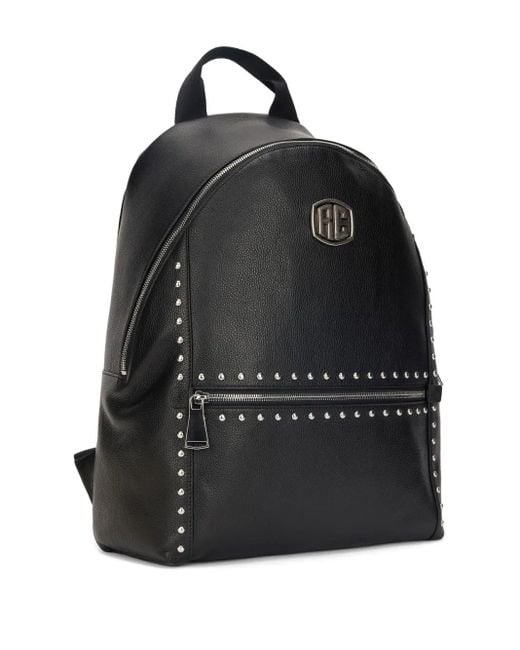 Roberto Cavalli Black Logo-Plaque Studded Leather Backpack for men