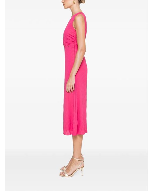 Nissa Pink One-Shoulder Pleated Midi Dress