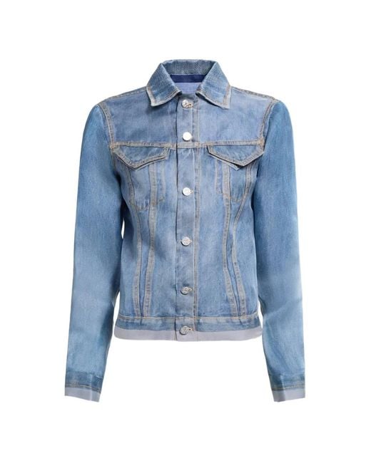 Elie Saab Blue Denim-Print Organza Jacket