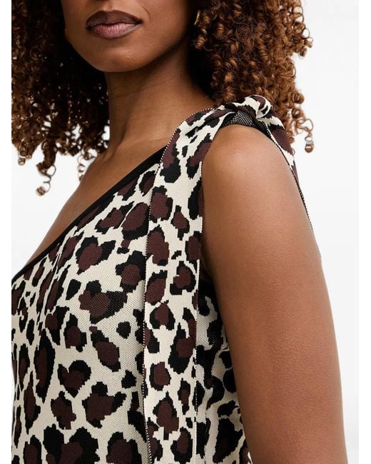Silvian Heach Black Animal-Print One-Shoulder Top