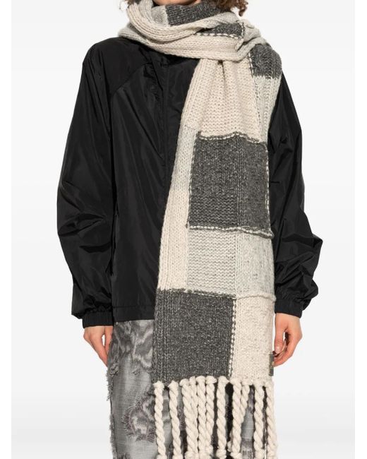 Ganni Gray Patchwork Fringed Scarf