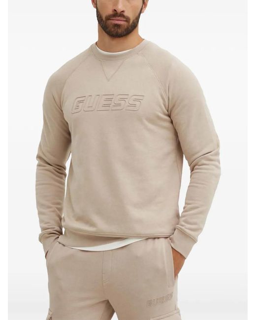 Guess Natural Aldwin Logo-Embossed Raglan-Sleeve Sweater for men