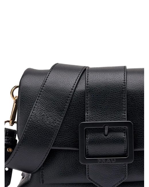 Frau Black Buckle-Detail Pebbled Tote Bag