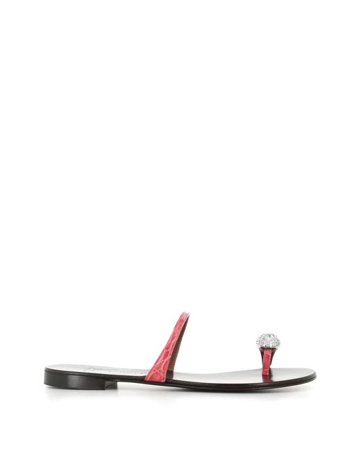 Giuseppe Zanotti White Crystal Embellished Leather Sandals