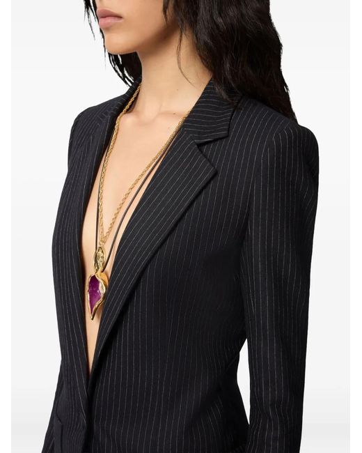Nina Ricci Black Pinstriped-Pattern Wool Blazer