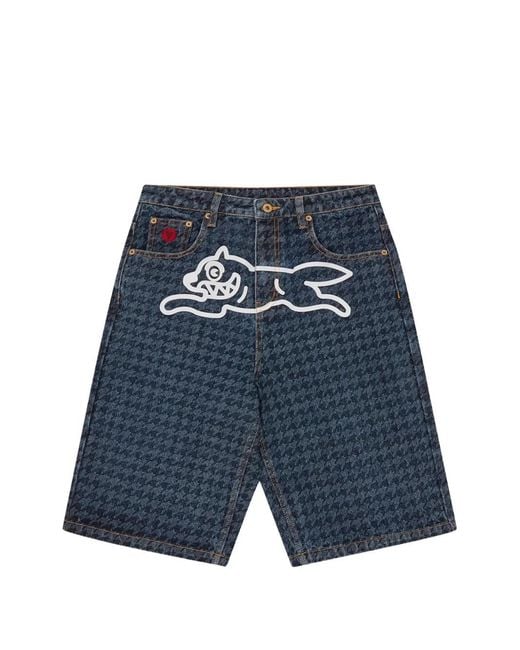ICECREAM Blue Houndstooth Graphic Shorts