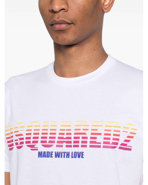 T-shirt en coton à logo à effet dégradé DSquared² pour homme en coloris White