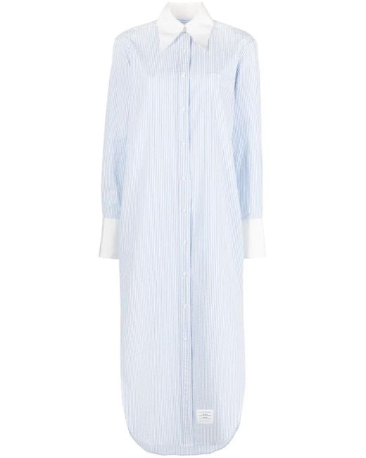 Thom Browne White Striped Cotton Shirt Dress