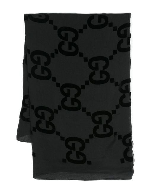 Gucci Black Schal mit geflocktem Logo