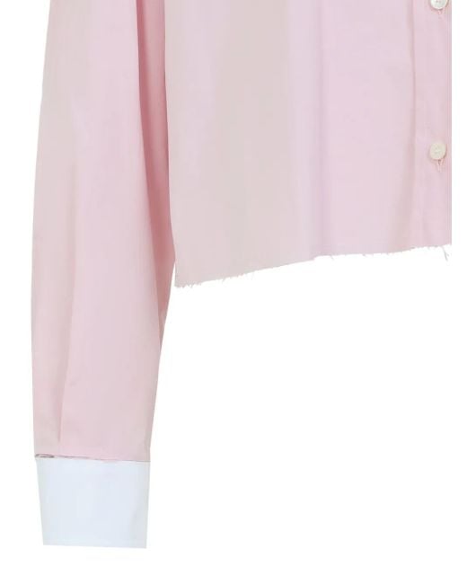 Miu Miu Blouse Met Geborduurd Logo En Franje Afwerking in het Pink
