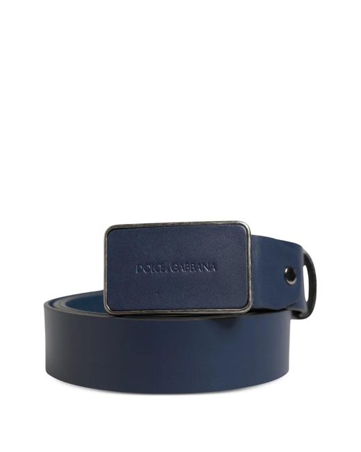 Dolce & Gabbana Blue Logo-Plaque Leather Belt for men