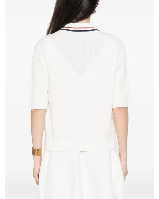 Brunello Cucinelli White Striped Collar Polo Top For All