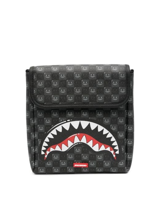 Sprayground Gray Shark Mouth Checkered Messnger Bag for men