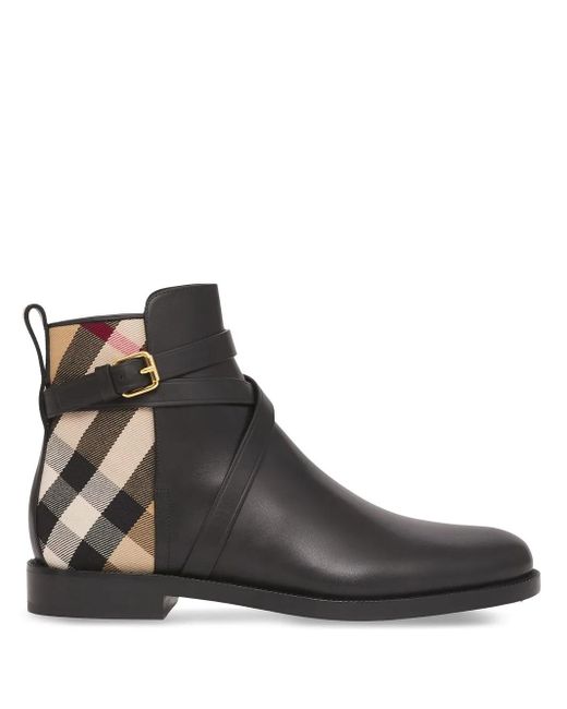 Burberry Brown Leather House-check-panel Ankle Boots