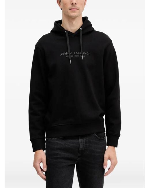 ARMANI EXCHANGE Black Long-Sleeve Logo-Detail Hoodie for men