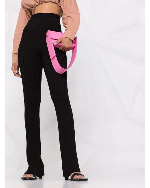 ANDREADAMO Black Ribbed-Knit Bootcut Trousers