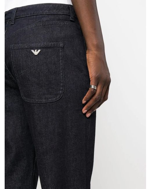 Emporio Armani Blue Logo-Embroidered Tapered-Leg Jeans
