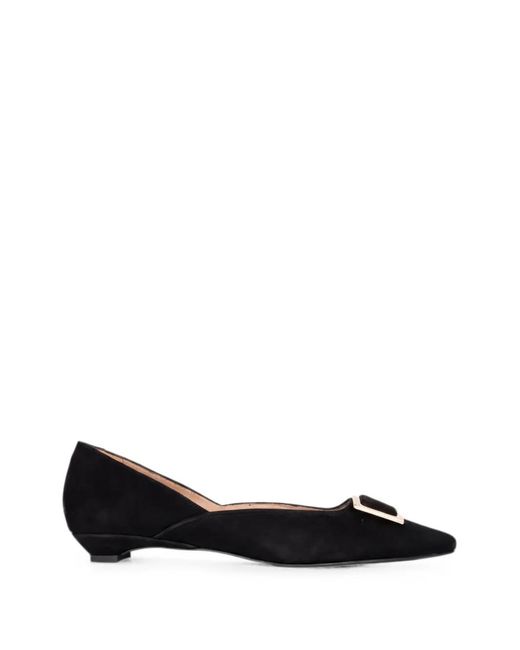 SERGIO MORETTI FIRENZE Black Buckle-Detail Pointed-Toe Ballet Flats