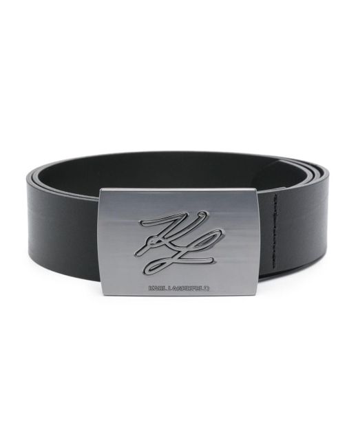 Karl Lagerfeld Black Logo-engraved Leather Belt for men