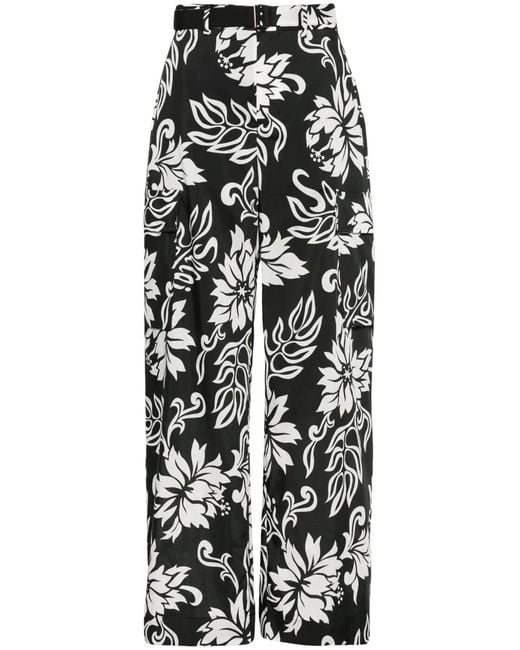 Sacai Black Floral-Print Palazzo Trousers