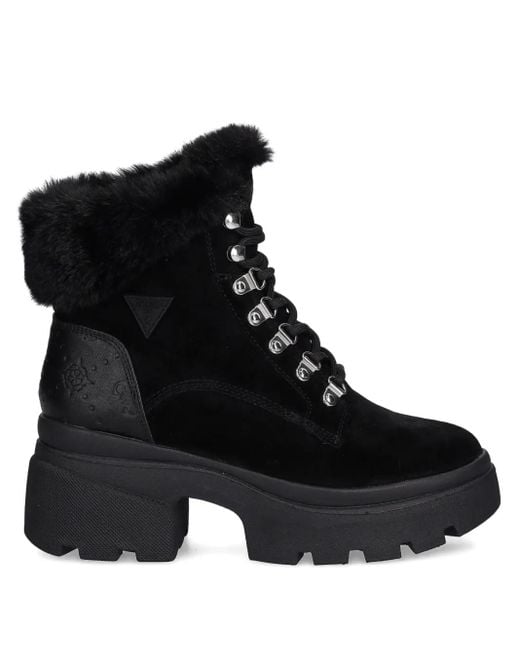 Guess Black Yareli Faux Fur-Trim Ankle Boots
