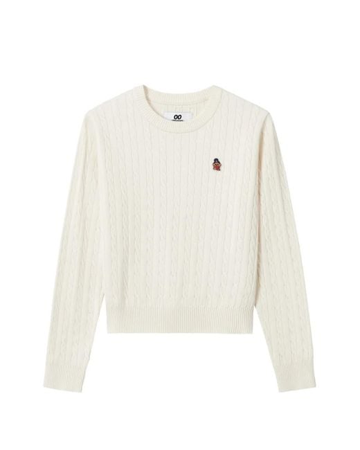 Chocoolate White Cable-Knit Embroidered-Patch Sweater
