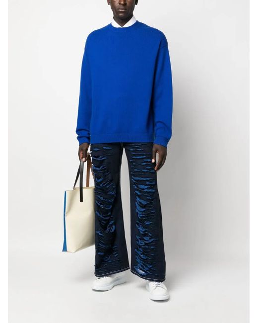Marni Blue Distressed Effect Flared Jeans-men for men