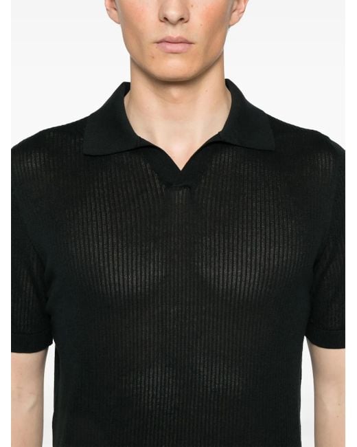 Fedeli Black Ribbed Polo Shirt for men