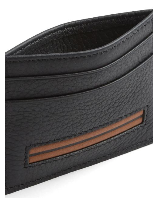 Zegna Gray Logo-Patch Leather Card Holder for men