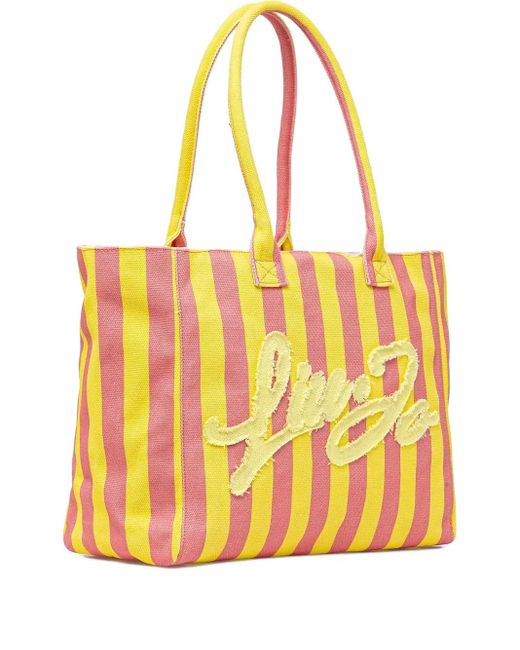 Liu Jo Yellow Striped Logo-Patch Beach Bag