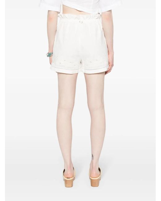 Shorts con cintura paperbag y bordado inglés Twinset de color White