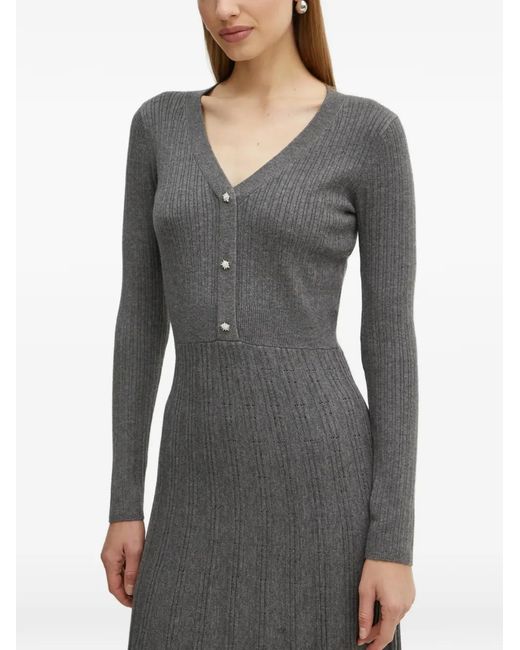 Morgan Gray V-Neck Button Midi Dress
