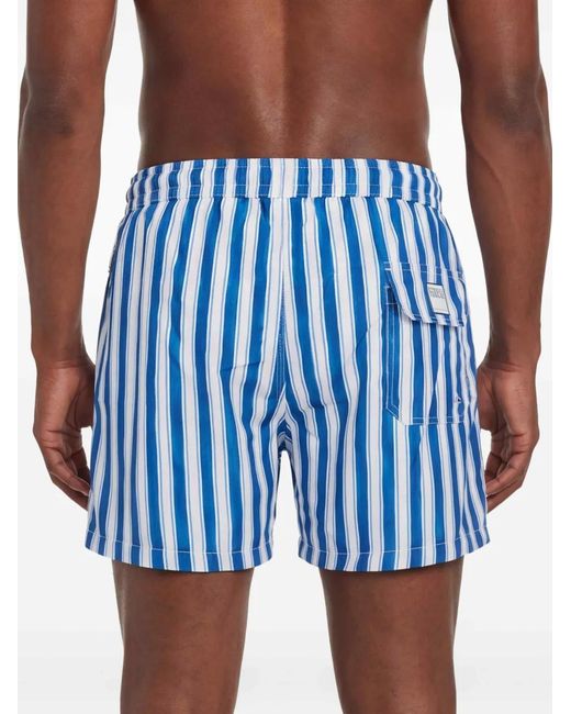 Fedeli Blue Striped Drawstring Swim Shorts for men